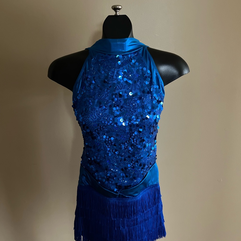 Weissman Royal Blue Sequin Fringe Mini Dance Dress - Picture 2 of 3